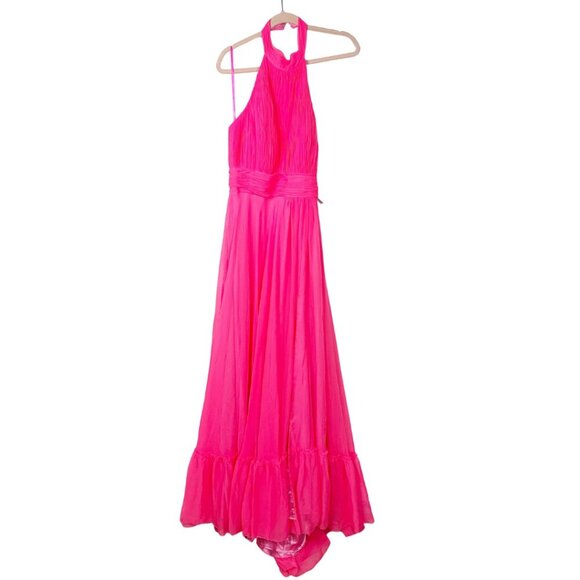 Mac Duggal High Neck Tiered Chiffon Halter Gown Pink 12 #9837 - Picture 3 of 8